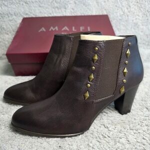 Amalfi by Rangoni Brown Italian Leather Studded Ankle Boots Booties 6.5M NEW VTG